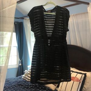 Black deep v semi sheer cover up, XL